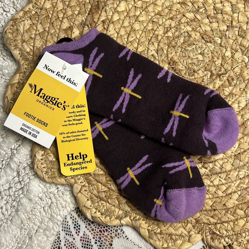 Maggie’s Organics Footie Socks Purple Dragonfly Organic Cotton Blend Women’s M